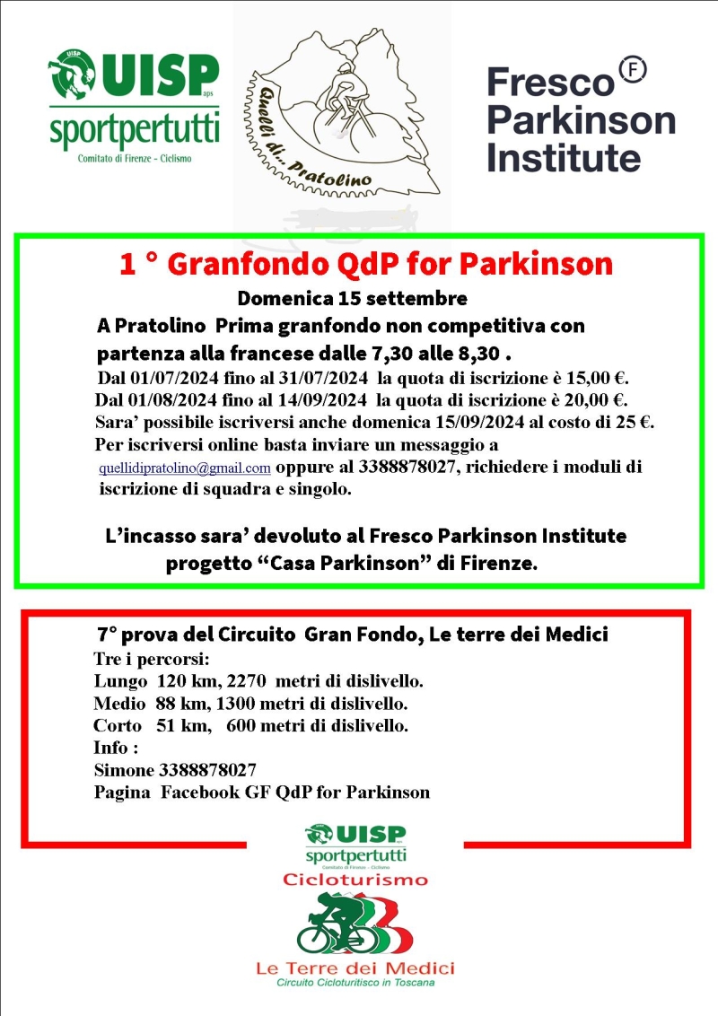 1° GRANFONDO QDP FOR PARKINSON - CIRCUITO TERRE DEI MEDICI - Iscriviti