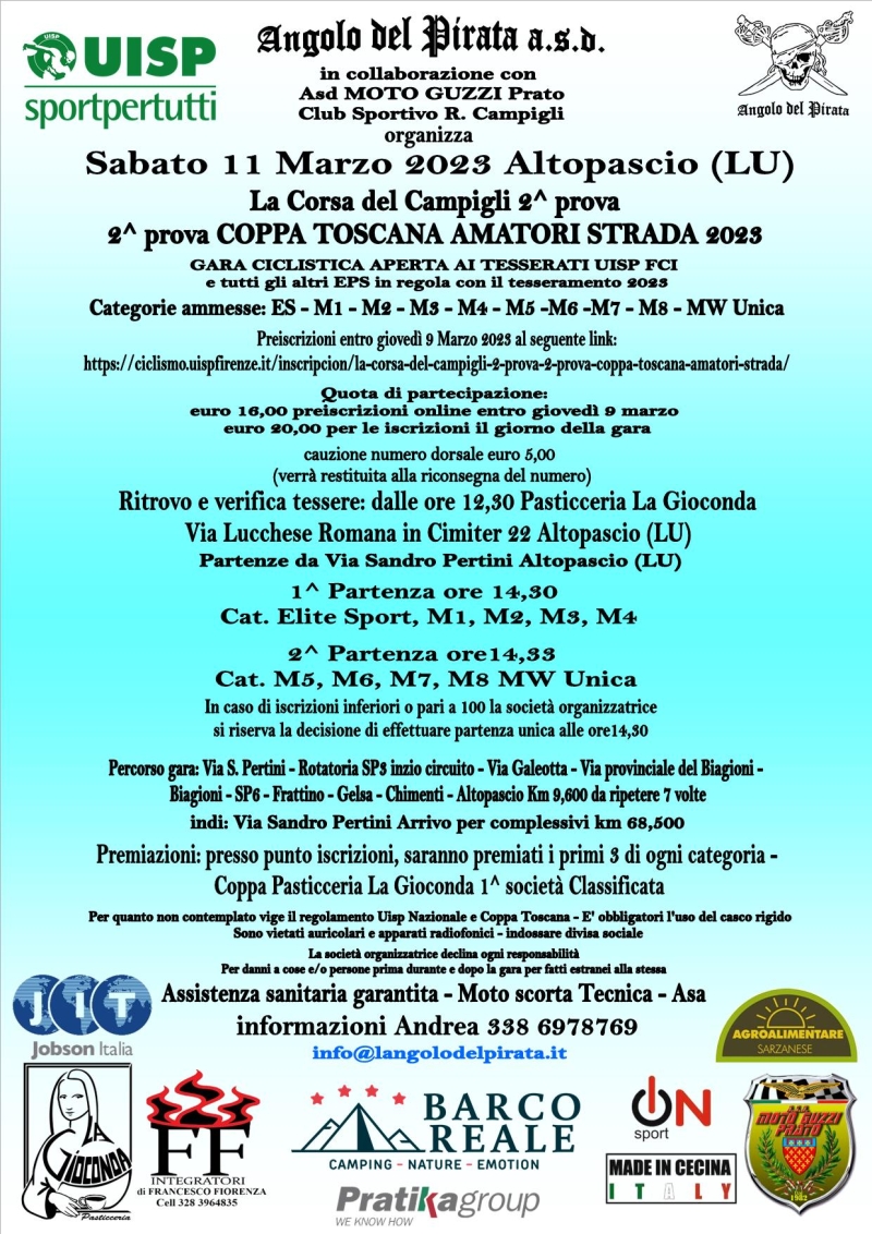 LA CORSA DEL CAMPIGLI 2^ PROVA - 2^ PROVA COPPA TOSCANA AMATORI STRADA - Iscriviti