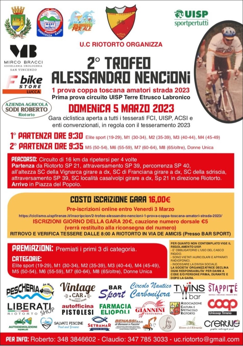 2° TROFEO ALESSANDRO NENCIONI - 1^ PROVA COPPA TOSCANA AMATORI STRADA 2023 - Iscriviti
